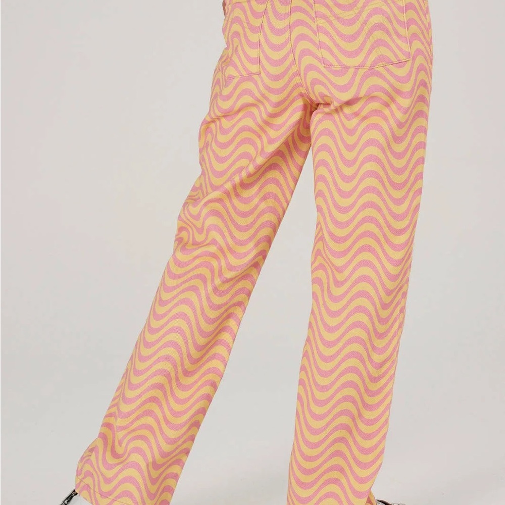 The Ragged Priest Pink Yellow Wave Denim Jeans